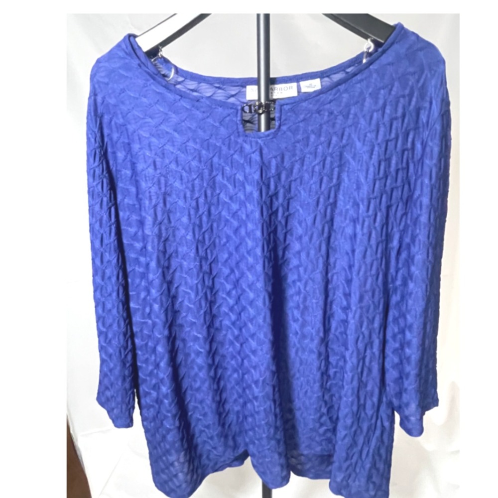 Sag Harbor Stretch Woman Royal Blue Textured 3/4 Sleeve Blouse Plus Size 1X